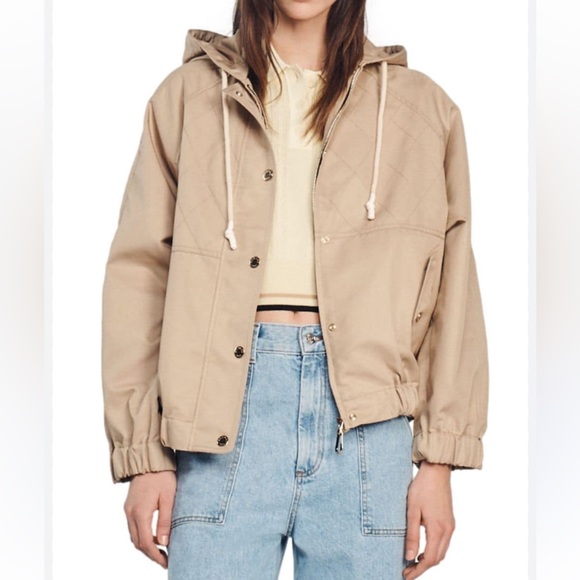 Sandro Women's Natural Cotton-blend Gabardine Hooded Jacket 4-6 - Picture 1 of 11